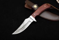 Feather Pattern Straight Fixed Blade Knife 8CR13MOV Blade Red Rosewood Handle Tactical Pocket Hunting EDC Survival Tool Knives a3924