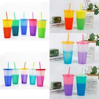 Mode 24 Oz Creatieve Color-Changing Cups Plastic Stro Herbruikbare Snoep Kleur Waterflessen Groothandel