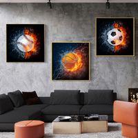 絵画ボール火と水のキャンバス絵画バスケットボールのフットボールの地球ポスタープリント壁のアート写真の居間の家の装飾