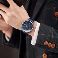 Lmjli  - 男性のためのカジュアルなスポーツ時計のための青いトップブランドの高級軍の革の腕時計の男時計ファッション光腕時計M-511メンズウォッチ
