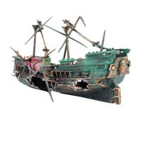1pc 24 * 12 cm de decoración de acuario grande barco pláctico acuario barco aéreo partido shipwreck fish tank decoration wreck hundk1