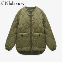 CNLalaxury 2021 Yeni Kadın Sonbahar Kış ZA Parkas Coat Yuvarlak Boyun Uzun Kollu Çift Taraflı Rahat Pamuk Ceket Kadın Dış Giyim H1023