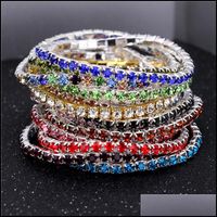 Charm Bracelets Jewelry Pretty Rows Crystal Rhinestone Bracelet Bangle Bling Wristband Women Beautif Fashion Wedding Bridal Drop Delivery 20