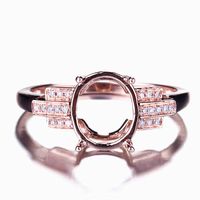 Solid 14K Rose Gold Natural Diamonds Semi Mount Engagement Ring Setting Women Diamond Wedding Fit Oval Cut 10x8mm Cluster Rings