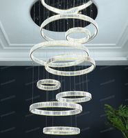 Lustre moderne salon duplex bâtiment villa villa vide loft lampes d'escalier simple et créatif creveux long cristal chandeli