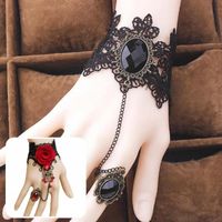 Bangle Chic Unique Faux Gem Pearl Ring Hand Chain Alloy Harness Bracelet Rose Decor Fashion Jewelry
