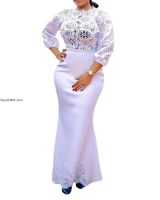 Etnik Giyim Beyaz Afrika Elbiseler Kadınlar Için 2021 Giysileri Hollow Robe Afrika Femme Bazin Riche Parti Afrika Maxi Elbise