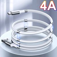 Magnetic Rope Fast Laddning Mobiltelefonkablar Data Sync Cord 4a USB-kabel för mikro typ-C laddare iPhone Samsung Xiaomi Huawei Data Lightning Line