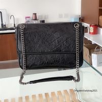 Top Quality Messenger Chain Cross Body Shoulder Wallets Vintage Fashion Women Hasp Lady Interior Zipper Pocket Pleated Female Bags Popular Black Leather a53