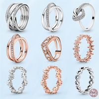 925 sterling silver womens anelli scintillanti linee lucidato anello dito per le donne in forma stile Pandora style gioielli di fidanzamento con scatola originale