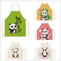 Önlükler 1 adet Sevimli Panda Mektubu Mutfak Kadınlar Için Pamuk Keten Önlükler Ev Temizleme Pinafore Ev Pişirme Önlük 53 * 65 cm WQL0198