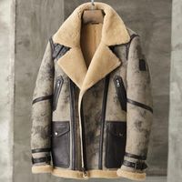 Men' s Leather & Faux Gray Camouflage Shearling Jacket M...