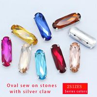 Other 5x15mm 7x21mm Oval Sew On Flatback Glass Stone Sewing Crystal Rhinestone Silver Base Button Beads Craft DIY Garment Jewels Shoes