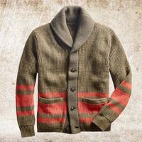 Herrenpullover Autumnwinter Vintage Pullover im Freien Abzugskragen Langarm Single-Breasted Strick Cardigan Strickjacke Top