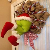 Noel Hırsız Burlap Çelenk Süslemeleri Süslemeleri Nefis Noel Baba Oturma Odası Duvar Pencere 211018