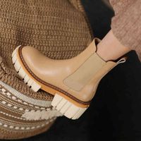 Hot 2021 Women Ankle Boots Natural Leather Shoes 22-25cm Cowhide Upper Autumn and Winter Molded Bottom Chelsea 2 Colors