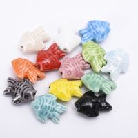 100pcs Mix Color Ocean Fish Ceramic Beads 16X19mm Loose Spac...