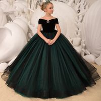 Grüne Spitze Kristalle 2021 Blumenmädchenkleider Bateau Balll Kleid Kleines Mädchen Brautkleider Billig Kommunion Pageant Kleider Kleider