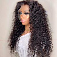 180densidade glesseless Kinky Curly Renda dianteira perucas para as mulheres negras pacotes com fecho de fibra resistente ao calor diariamente 26inch longo