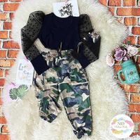 Одежда для одежды девочка с длинными рукавами круглый шейный свитер Top + Camouflage брюки набор