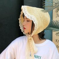 Breite Krempe Hüte Frauen Sommer gewebt Stroh Sonnenhut UV-Schutz Floral Spitze Nähen Ribbon Bow Packable Urlaub Strandkappe