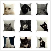 Yastık Kılıfı ROM Keten Kapak Siyah Beyaz El Boyama Sevimli Kedi Mutfak Sandalye Ev Dekoratif 45 * 45 cm