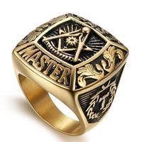 Cluster Rings Classic Punk Gold Color Freemasonry Letter Metal Amulet Ring Heren Rock Party Sieraden