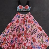 Summer women sets designer sea flower print vest and dress F...