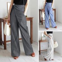 Kadın Pantolon Capris Kadınlar Vintage Yüksek Bel Fermuar Çizgili Geniş Bacak Pockets Pockets Bandaj Pantolon Çalışma Artı Boyutu