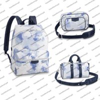 M45760 Top End Discovery рюкзак мужская дизайнерская сумка акварель синий холст на открытом воздухе натуральная кожаная кожаная кожаная кожаный кошелек на плеч х.
