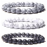Natürliche schwarze Lava Rock Stone Perlen Männer Armband Mode Weiße Türkis Perlen Bacelet Für Frauen Männer Schmuck Pulseira Hombres
