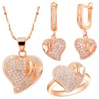 Earrings & Necklace Exquisite Jewelry Set For Women,Rose GD Plated Love Shape Plus Butterfly Necklace/Earrings / Rings,Crystal Mosaic
