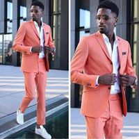Fashion Coral Groom Wedding Tuxedos Men Suits Notached Lapel...