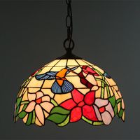 Pendant Lamps 12 Inch Stained Glass Bird Flowers Lamp Vintag...