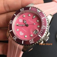 Orologi da polso 40mm NH35A Movimento automatico orologio automatico orologio rosa quadrante rosa zaffiro data cinturino in gomma moda uomo e donna