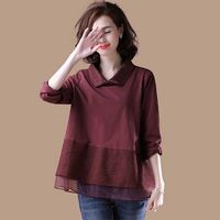 Varış Bahar Kore Moda Kadınlar Uzun Kollu Turn-down Yaka Gevşek Bluz Patchwork Organze Casual Gömlek Artı Boyutu V248 210608
