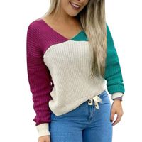 Sexy Backless Patchwork Sweater Winter Clothes Ladies V- neck...