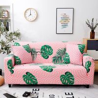 Chair Covers Pink Striped Green Leaves Printed Sofa Cover For Living Room,Furniture Protective Silpcover,1 2 3 4 Seater,Modern Cute Style