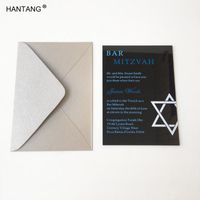Greeting Cards Customized 5x7inch 3mm Thick Black Acrylic Jewish Bar Mitzvah Invitation Card Party 100pcs Per Lot