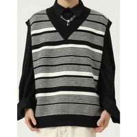MTL Menswear | autumn and winter new Korean sleeveless striped sweater light mature style V-neck loose sweater Ma Jiamen