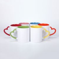 DIY Sublimation Keramikbecher mit Herzgriff 320ml Tumbler White Cups Bunte Innenbeschichtung Spezielle Wasserflasche Kaffee Keramik FHL296-WY1632