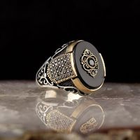 Anéis de cluster onyx gemstone 925 anel de prata esterlina