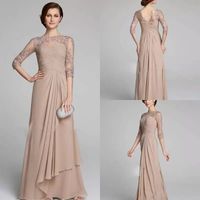Modest Champagne Mother of the Bride Dresses Plus Size Ruched Lace Applique A Line Chiffon Wedding Guests Dress Mothers Formal Evening Gowns