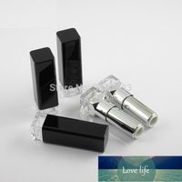 Nova prata Elegante Lip Rouge Garrafa 12.1mm Quadrado Vazio Clear Plástico Batom Tubo, Black Classic Lip Recipiente Cosmético