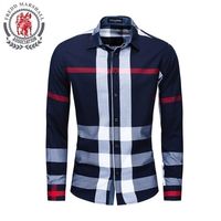Casual Vertical Plaid Shirts Mens Chemise Homme Men's Shirt Long Sleeve Slim Fit 100% Cotton 199 220122