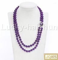 Chains Genuine 18" 8mm 2row Round Amethysts Beads Strand Necklace Clasp J123221