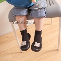 First Walkers Baby For 0-48 Months Infant Socks Rubber Soles Anti Slip Shoes Born Learning To Walk Black Zapatos