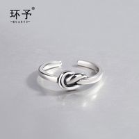 Japanese and Korean S925 Sterling Silver Ring Female Fashion Personality Make Old Knot Heartwedding Engagement Jewelryshaped Student Mouth YT0I