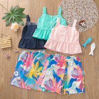 kids Clothing Sets girls outfits children ruffle Sling Tops+print Shorts 2pcs set summer fashion Boutique baby clothes Z4946