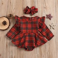 Baywell Xmas born Infant Baby Girl Clothes Long Sleeve Jumpsuits Red Plaid Dress Bodysuit Jumpsuit+Headband Outfit 0-24M 220111